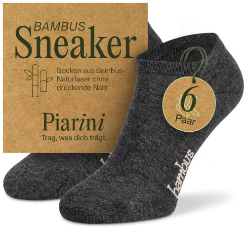6 paires de chaussettes Piarini - En bambou - Chaussettes de sport - Pour homme et femme - Noir/anthracite - Marine/beige - Respirantes - Pointures disponibles en39-42, 43-46, 47-50. - Gris - 47-50