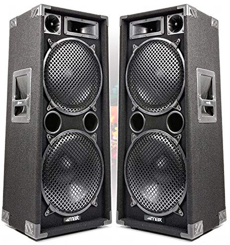 MAX SP212 Dual 12-Inch Passive DJ Speaker Pair 2800W Unpowered PA Speakers with Midrange Horn & Tweeter, Ideal for Karaoke, Parties & DJ Sound Systems