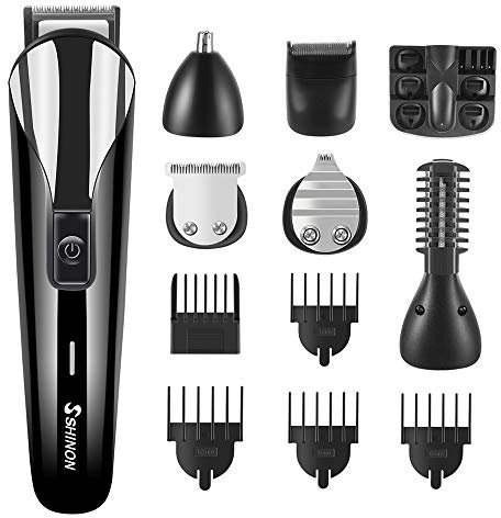 Regolabarba Uomo Tagliacapelli Professionale Elettrico Barba e Capelli Rasoio Corpo Rifinitore Precisione per Capelli, Barba, Corpo, Naso e Orecchie 6 in 1 Kit,con Lama rotante in Acciaio Inossidabile