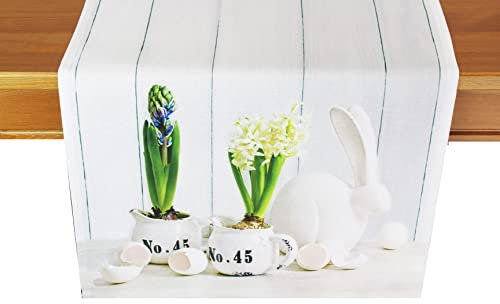 KAMACA Tischläufer Frühling Ostern Blumen Hasen Dekor Osterhasen Ostereier Bunt Waschbar Fleckschutz Küche Esstisch Tisch Dekoration (40x160 Osterzeit)