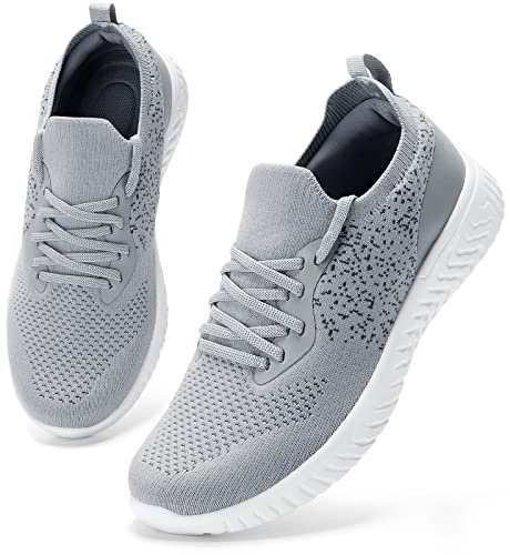 HKR Womens Athletic Trainers Lightweight Walking Shoes Lace-up Tennis Shoes Breathable Road Running Shoes Wide Fit Sport Sneakers, Grey, 3.5 UK