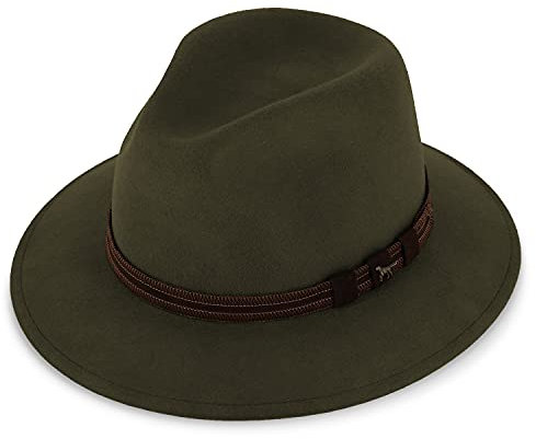 fiebig Clark Traveller Wollfilzhut | Crushable & Waterproof Hut (59-L, Grün)