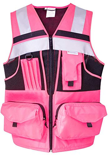 3M Reflektierende Streifen Sicherheitsweste Hi-Vis Pink Strickweste mit 10 Taschen Bright Construction Workwear für Damen und Herren (Pink, 3XL)