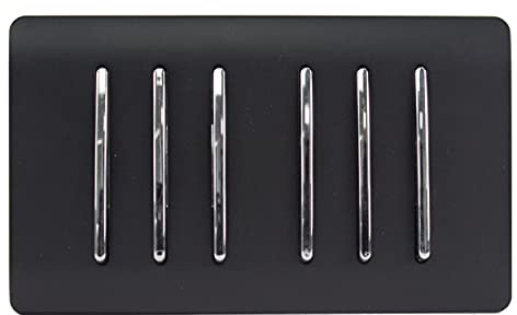 Trendi 6 Gang 2 way 240V Screwless Raised Front Twin Plate Plastic Artistic Modern Glossy 10 Amp Chrome Rocker Electrical Wall Light Switch Matt Black - ART-SS66MBK