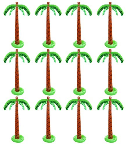 Palmera inflable para decoración de disfraces, 90 cm, accesorio de fiesta hawaiana tropical de verano, paquete de 12