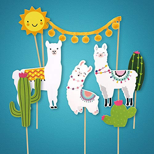 Regendeko Bunt Alpaka Lama Kaktus Die Wüste Kinder Party Kuchendekoration Cake Toppers Geburtstagskuchen Deko (Alpaka Familie)