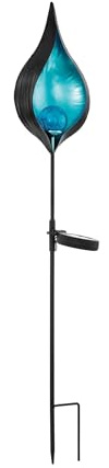 EGLO Solar Gartenfackel Z_Solar, Gartenlampe mit Erdspieß | Solarlampe für außen, Outdoor LED Lampe Garten, Metall in schwarz und Blau mit Glas Kugel, kaltweiß