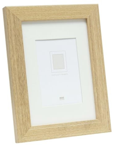 DEKNUDT FRAMES Bilderrahmen mit Passepartout - Natur Holzfarbe - S66KH1 P1 15x20cm für Bild 10x15cm - Bilderrahmen Holz MDF - Bilder aufhängen oder ausstellen