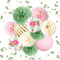 NICROLANDEE Schmetterling Garten Baby Party Dekorationen – 12 Stück Grün Rosa Seidenpapier Pompoms Papierlaterne 3D Gold-Konfetti 50g für Feen-Party, Hochzeit, Geburtstag, Ostern, Muttertag, Urlaub