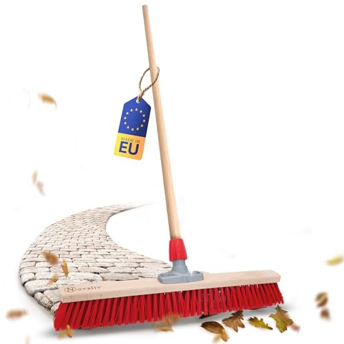 Novaliv Straßenbesen 60 cm I Besen mit Stiel Holz I Elaston rot I Industriebesen Kehrbesen Gartenbesen Hofbesen Besen mit Stiel draußen Hallenbesen Besen Terrasse Außenbesen
