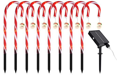 8 Stück Weihnachtsmann Zuckerstangen Lichterketten, Festive LED Lichterketten Weihnachtsweg Marker Weihnachtsbeleuchtung Außen Gartenstäbe Zuckerstange Solar Lichterkette für Garten Weihnachtsdeko