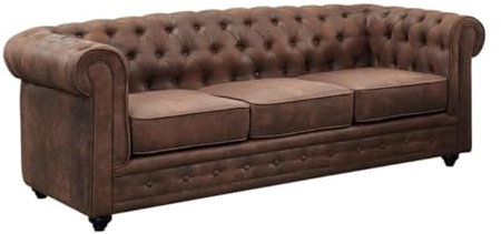 Vente-unique-Sofa 3-Sitzer - Microfaser - Vintage-Look - Chesterfield