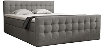 FEDVE Boxspringbett 200x200 Graphit - Pumikas - Große Doppelbett zum Schlafzimmer - Gestepptes Kopfteil Bett mit Matratze - Stabiles und Gemütlich Bett für Viele Jahr