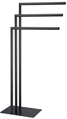 Sealskin Tube Handtuchhalter 3-armig, Handtuchständer freistehend mit 3 Handtuchstangen, auch als Kleiderständer zu verwenden, Metall, Schwarz