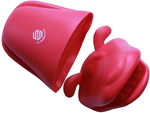Silicone Oven Mitts - Thick, Heat Resistant, Non-Slip Kitchen Gloves for Grilling, Camping, Hiking | Textured Grip, Durable Rubber Material (Red 2 Pcs)
