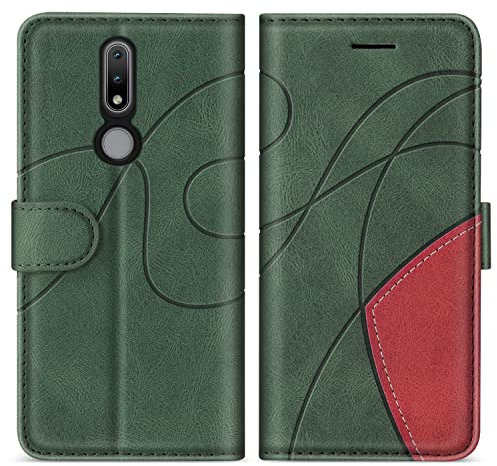 KKEIKO Hülle für Nokia 2.4, PU Leder Schutzhülle für Nokia 2.4, Kratzfestes Brieftasche Handyhülle mit Kartenfächern, Grün