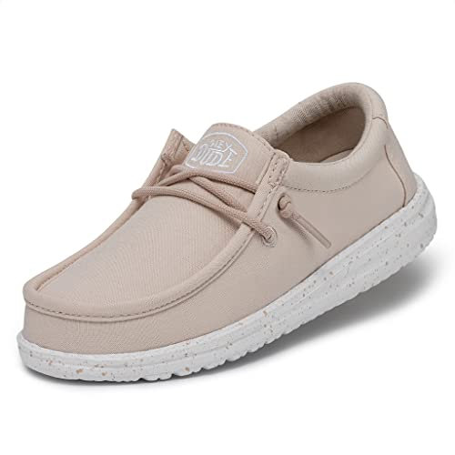 Hey Dude Wally Youth Slub Canvas Moc Toe Shoes, Natural, 33 EU