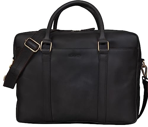 LEABAGS Sac à bandoulière pour hommes et femmes | Sac ordinateur portable en cuir véritable 16 pouces | Sac avec sangle d'épaule | Sac messager | Sac de travail | Sac d'enseignant | Choco