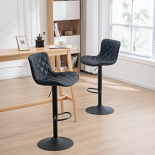 Kidol & Shellder Barhocker Schwarzer 2er-Set Industrieküche Drehbares Höhenverstellbares Kissen Mit Hoher Rückenlehne Kunstleder Schneller Zusammenbau