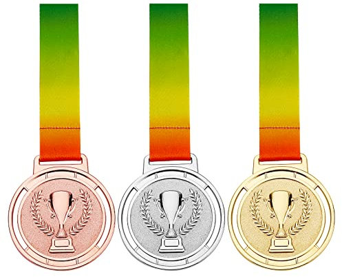 CREATCABIN 3pcs Award Metall Gold Silber Bronze Award Medaillen Mit Band, Olympic Style Winner Medals Place Medals Prize for Events Classrooms, Bürospiele Und Sport - 1. 2. 3. Platz