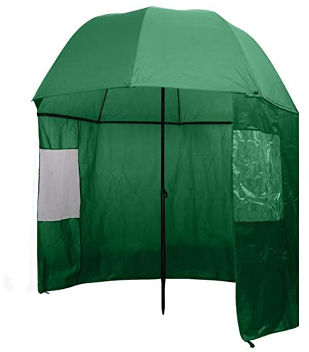 Tidyard Angelschirm Anglerschirm Schirmzelt Compact Angelbedarf Schirm Outdoor-Aktivitäten Angeln & Fischen, Mit 5 Seitenwände mit Reißverschlüssen und 2 PVC-Fenstern,Grün 300x240 cm