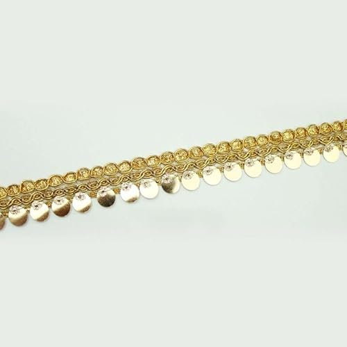 Gold / Rotgold Fancy große Pailletten glänzend Bordüre zum Aufhängen indischer Ethno (1 Meter, Gelbgold X428)