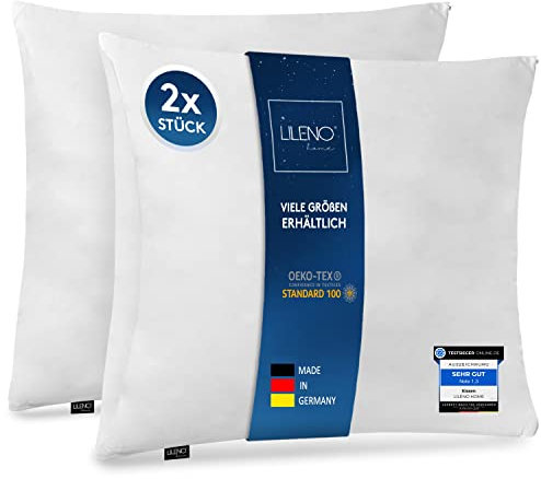 LILENO HOME Microfaser Kissen 80x80 cm Deluxe (1200g Füllung) [2er Set] bis 95 Grad waschbar mit Reißverschluss - Kopfkissen 80x80 cm als Kissen-Füllung für Bett - Deko-Sofa-Kissen