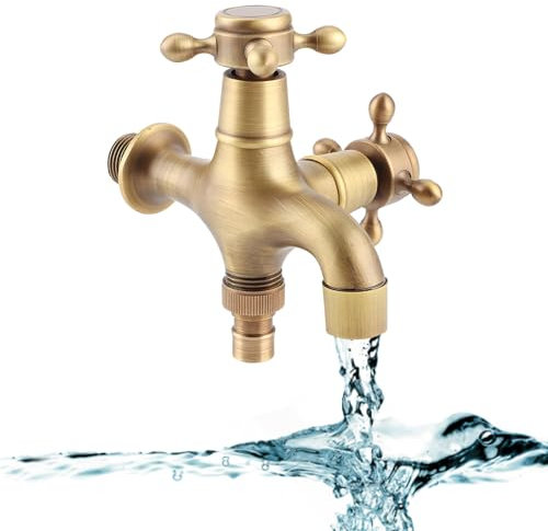 Robinet Dragon Vintage, Robinet d'évier en laiton antique avec double bec, Jardin Extérieur Eau Chaude Robinet Froid pour Buanderie Salle de Bain Machine à Laver Cuisin