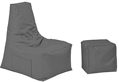 MB MILLINDABAG – Optimal Sitzsack mit Lehne & Hocker - für Kinder und Erwachsene – Sessel – Kissen – Indoor & Outdoor – Gaminggeignet & bereits gefüllt - Sitzkissen Bodenkissen (Anthrazit)