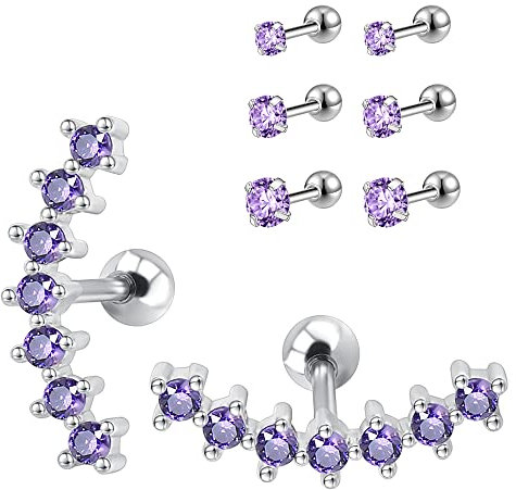 AoedeJ Ohrstecker Chirurgenstahl Zirkonia Ohrstecker Set Edelstahl Ohrstecker FüR Frauen Edelstahl CZ Ohrstecker Set Hypoallergene Ohrringe (Lila)