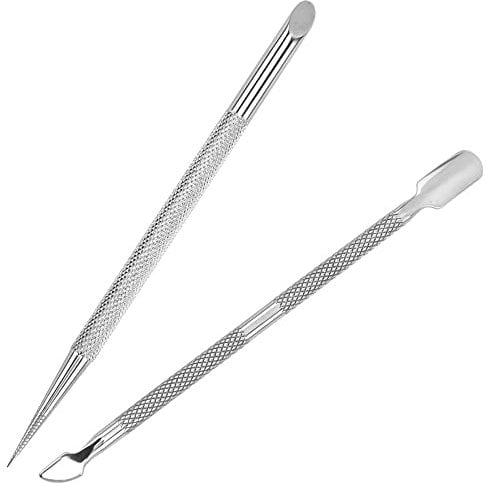 2 Piece Set Professional Stainless Steel Dual Head Cuticle Pusher Non Slip Double Ended Nail Art Cuticle Remove Professional Nail Cuticle Pusher for Salon and Home