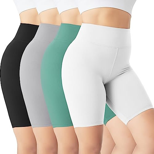 BAYDI Creamlush Pantaloni da ciclismo da donna – 20 cm comodi pantaloni corti sportivi a vita alta per yoga, pilates, tempo libero, tutti i giorni, nero+grigio chiaro+verde+bianco, S/M