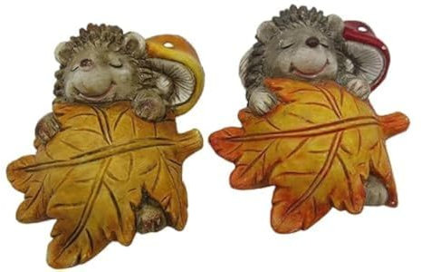 G&H Decor 14 cm große, süße schlafende Igelfiguren mit Blättern – süße Mini-Igelfigur für den Garten, 2 Stück, Kunstharzstatue, wetterbeständiges Tierornament für die Veranda im Freien