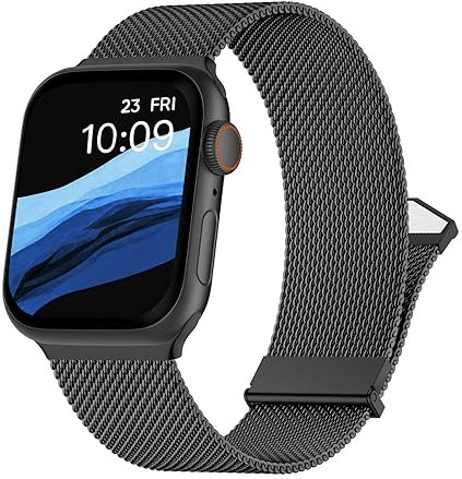 Metallarmband Kompatibel mit Apple Watch Armband 38mm 40mm 41mm 42mm, Edelstahl Mesh Armband mit Magnetverschluss für Apple Watch SE Series 10 9 8 7 6 5 4 3 2 1, Schwarz