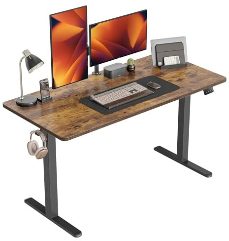 CUBICUBI Schreibtisch Höhenverstellbar Elektrisch, 140 x 60 cm Stehpult T-Beine aus Stahl mit Memory-Steuerung, Anti-kollisions System, Schwarz Rahmen/Braun Tischplatte