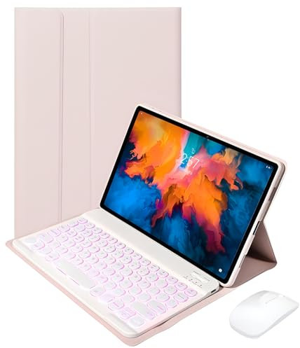 HLTOOP Tastatur hülle für Xiaomi Pad 5/5 Pro, 7-farbige Bluetooth-Tastatur mit Hintergrundbeleuchtung und Maus,Rosa