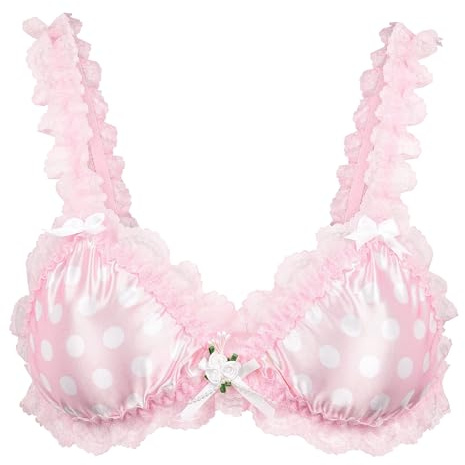 Satini Brassière Satin Dentelle Fleurs Sissy | Bordure à Volants, Roses Décoratives, Perles Fantaisie, Bande Élastique, Travestissement, Tailles S-XXL