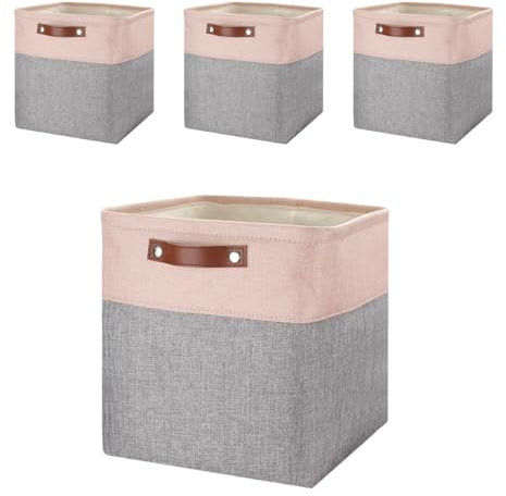 Mangata 25|28|30|33cm Fabric Storage Boxes, Set of 4 Storage Cubes(28x28x28cm, Grey Pink)