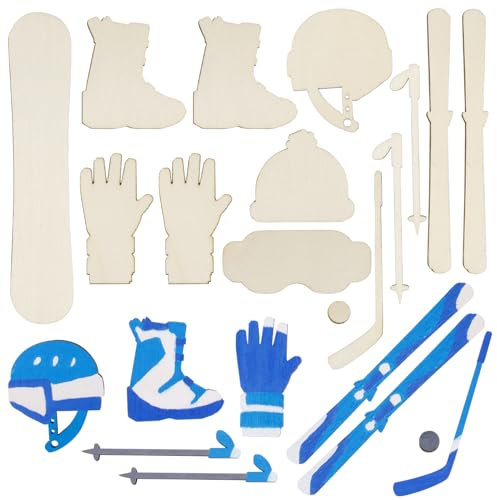14pcs Miniatur Ski Set, Ski Fahren Wichtel Zubehör Ski Stöcken Ski Schlitten Puppenhaus Set Skiausrüstung Geschenk für Skifahrer und Ski Fans