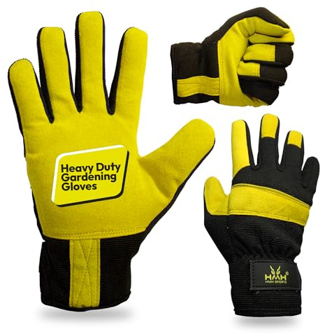 HMH Gardening Gloves For Women Men - Heavy Duty Work Gloves - Dexterity Gloves – Thorn Proof Safety Gloves garden gloves women Men mechanic gloves builders gloves (Brown, Large)