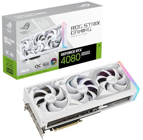 ASUS ROG Strix GeForce RTX 4080 Super White OC Edition – Carte Graphique Gaming (16GB GDDR6X, PCIe 4.0, DLSS 3, HDMI 2.1a, DisplayPort 1.4a, Aura Sync RGB)