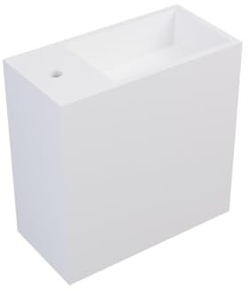 Vente-unique - Lave main suspendu blanc en solid surface avec niche - Robinetterie à gauche - 40 cm - PUMORI