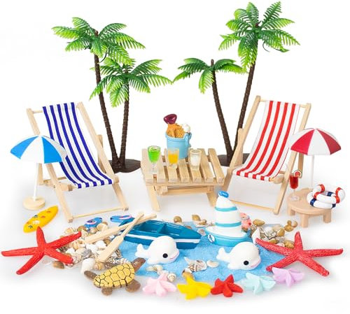 Grantop 33 sedie da spiaggia in microlpaesaggio da spiaggia fai da te, decorazione in miniatura, palma decorazione estiva, per decorazioni da giardino fai da te (33 pezzi)