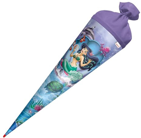 ROTH Schultüte Meerjungfrau 70 cm groß, runde Zuckertüte mit Filzverschluss, Geschenkverpackung zur Einschulung