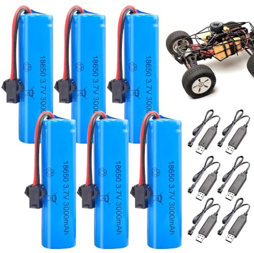 Batteria 18650 3000mah 3.7v, TGKYK 6 pezzi Batterie 18650 Ricaricabili litio 3.7 v con connettore SM-2P, Batteria 18650 3,7v Litio Ricaricabile per carri armati RC, Auto, Passeggini, Barche, Robot