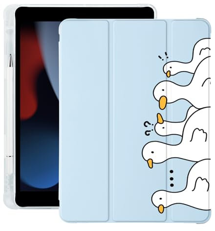 Cute Kawaii Duck for iPad (A16) 11th Generation Case 11 Inch 2025, for iPad 10th Generation Case 10.9 Inch 2022 with Pencil Holder, Auto Sleep/Wake, Blue Leather Soft TPU Back Cover