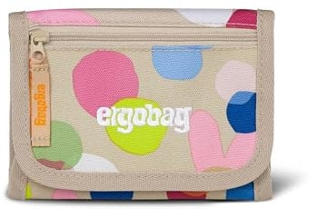 ergobag Brustbeutel Geldbeutel, Mini Portemonnaie mit Kleingeldfach, Sichtfenster für Mädchen und Jungen Flower PowBär - Beige