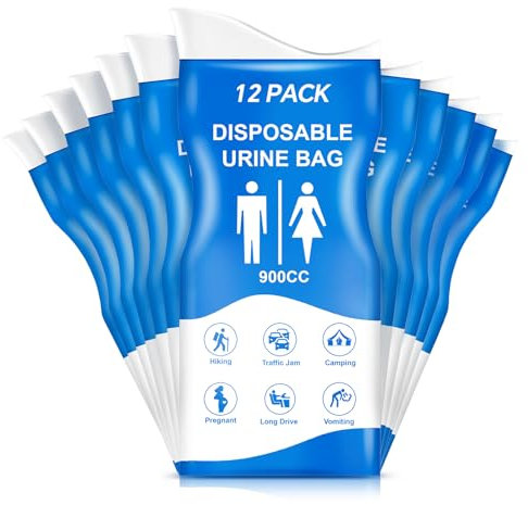 Xeiophoy Bolsa de orina desechable, 12 bolsas de orina para viajes para mujeres y hombres, bolsa de urinario portátil de emergencia de 800 ml y bolsas de vómito, bolsa de orinal unisex de primera