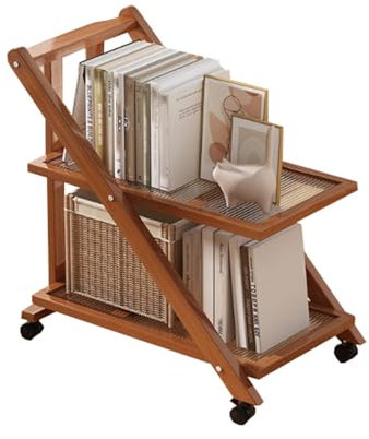 Mesa Auxiliar Cristal Plegable Mesita con Ruedas, Mesa Salon Mesita de Noche Carrito Carro Salón Lateral para Sofá Cama Escritorio Café con Almacenamiento para Dormitorio, Balcón,Comedor, Oficina(Brow