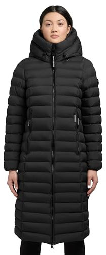 khujo Damen Wintermantel Warmer Steppmantel lang mit hohem Kragen und großer Kapuze Imes-YM Black Gr. L